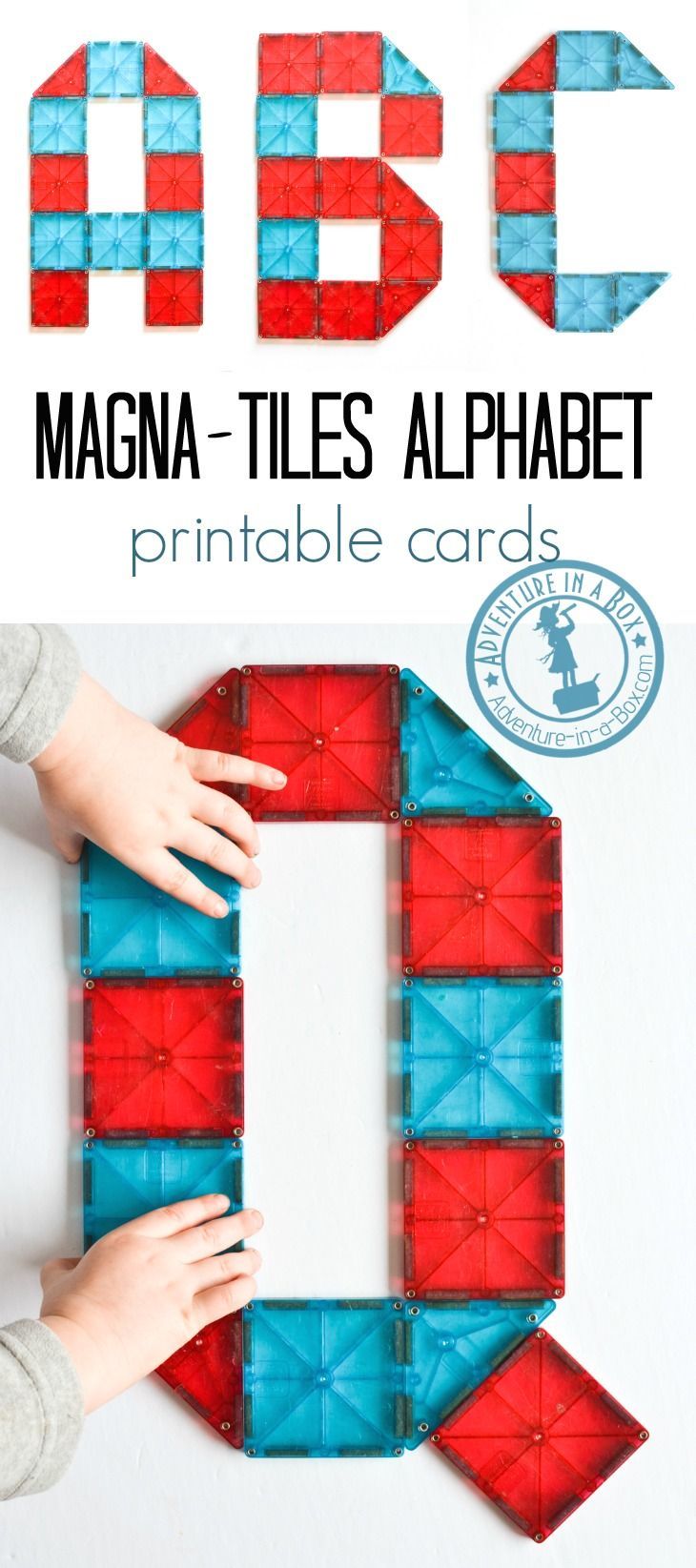Magna-tiles Alphabet Printable Cards: Build the alphabet with magnetic tiles! Free printable cards of 26 letter designs for kids