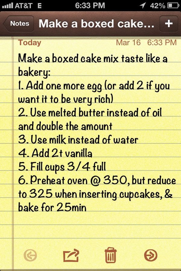 Make a boxed cake mix taste like a bakery cake..I like the simplicity of this pin better than the older one I have.