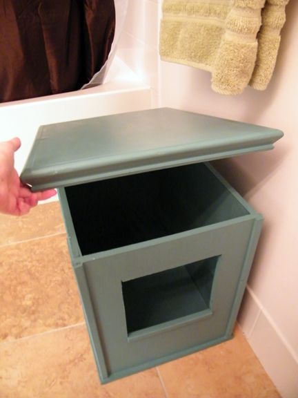 Make your own cat litter box cover. We have to do this for Mischief in our new house!