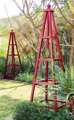 Make your own pyramid-shaped trellises:  attractive décor items, elegant supports for climbing plants, and intriguing frames for