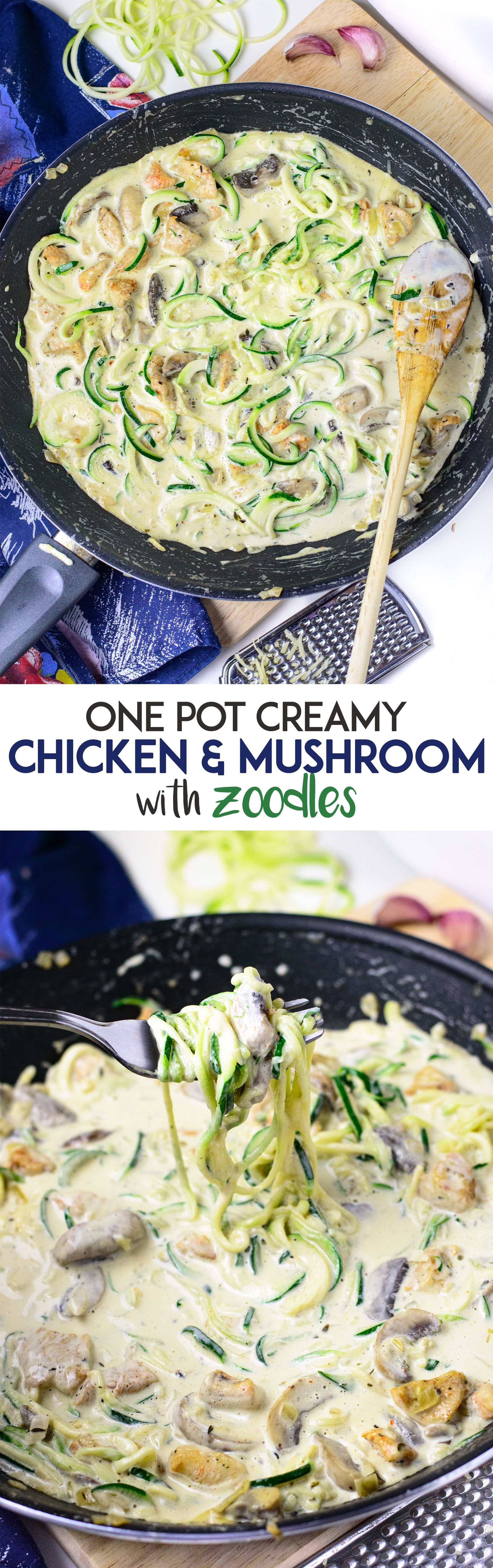 One pot Creamy Cheesy  Chicken Mushroom with Zoodles,  #lowcarb GF | myzucchinirecipes