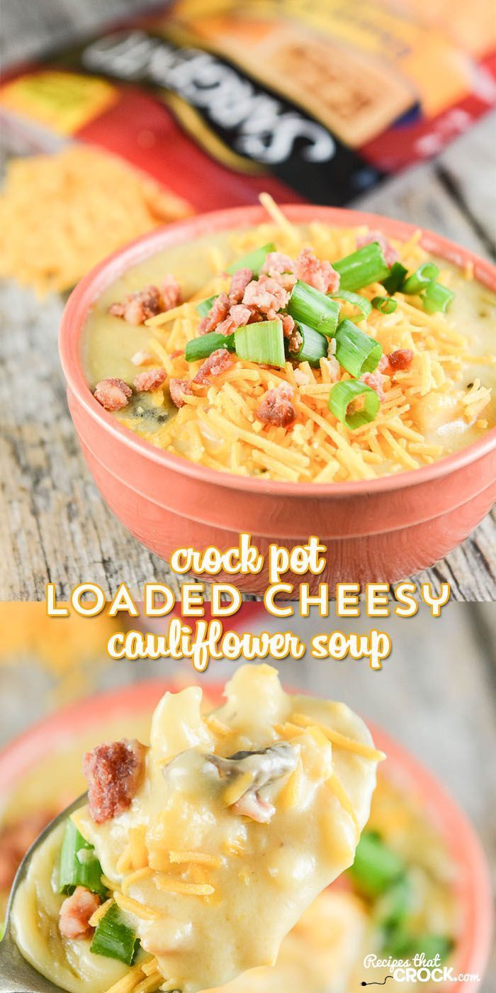 Our Crock Pot Loaded Cheesy Cauliflower Soup is comfort in a bowl. If you are looking for a new soup to cook up in your slow