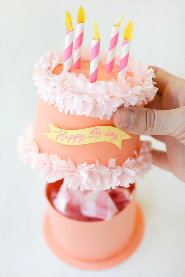 Paper Birthday Cake Box | Oh Happy Day!. Click on link for detailed tutorial.