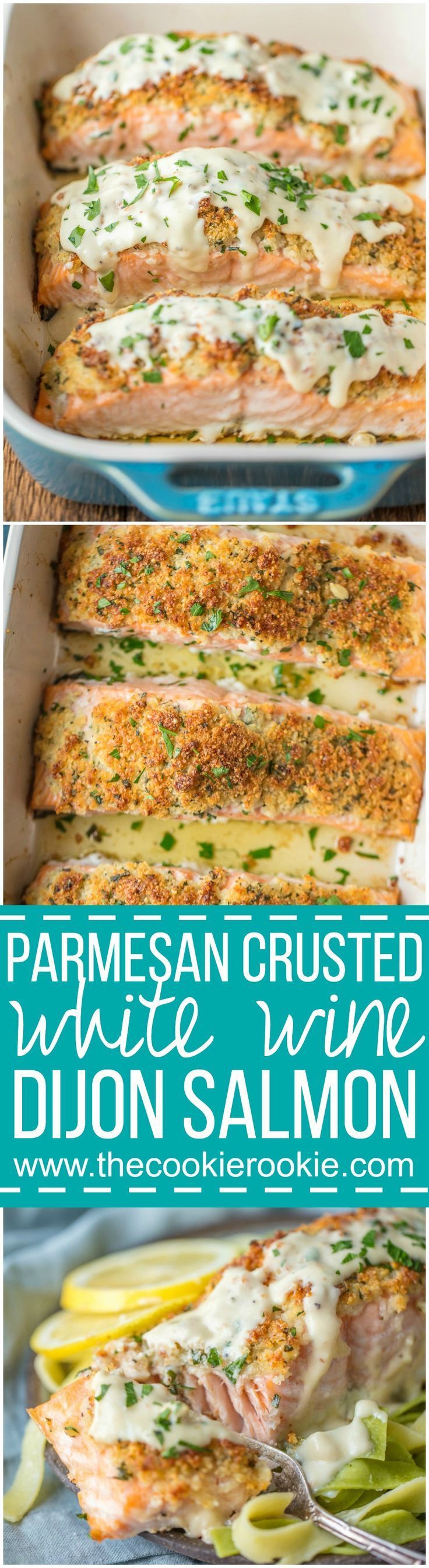 PARMESAN CRUSTED WHITE WINE DIJON SALMON is our very favorite way to enjoy seafood! Salmon coated with a crispy garlic parmesan