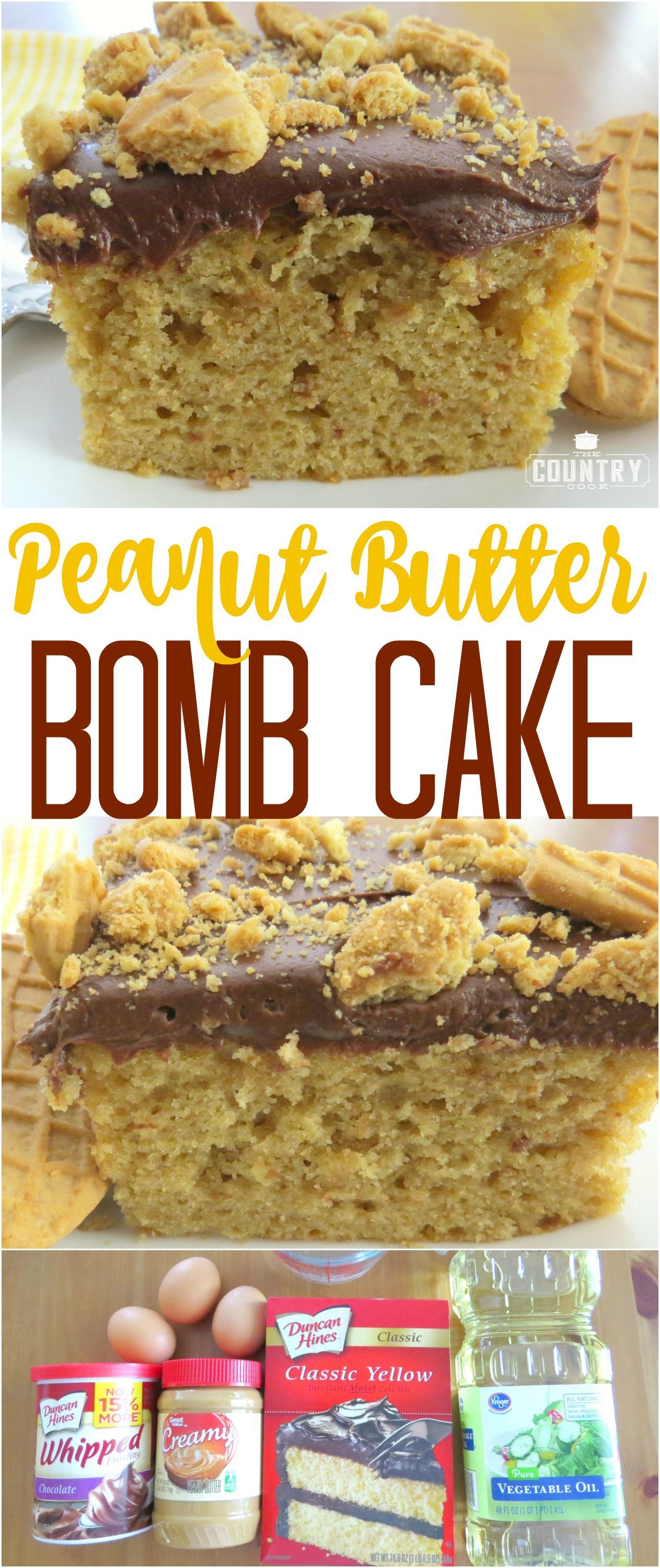 Peanut Butter Bomb Cake recipe from The Country Cook