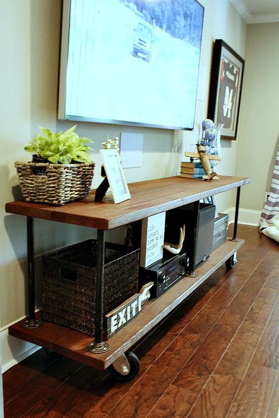 Perfect DIY for under the big screen. Industrial build from refreshrestyle.com