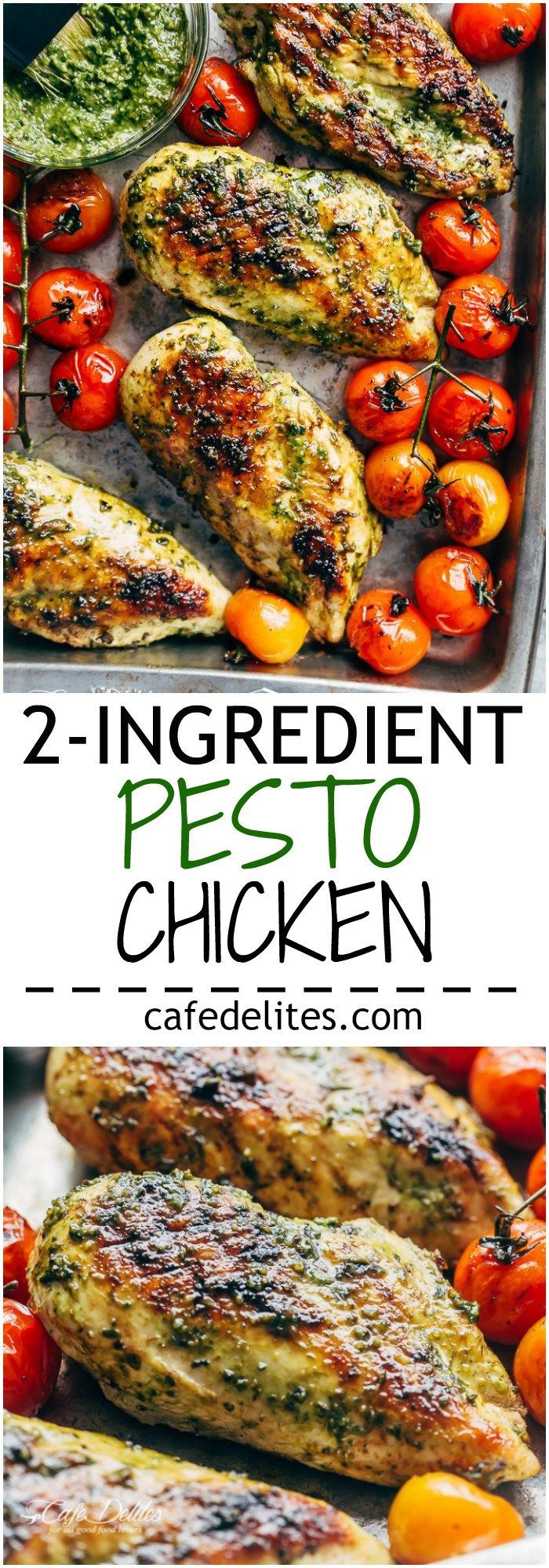 Pesto Chicken GRILLED OR OVEN BAKED, smothered in a creamy, homemade Basil Pesto! Only 2 main ingredients needed, this chicken is