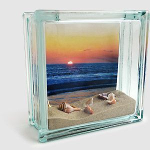 Photo Fillable glass block found at craft stores Ruler   Scissors  Sand and Seashells, or other vacation mementos  How to Make it: