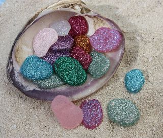 pixie stones – hot glue drop in glitter.  So simple!