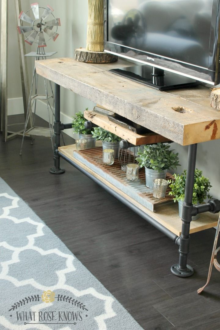 Reclaimed Wood and Black Pipe TV Stand