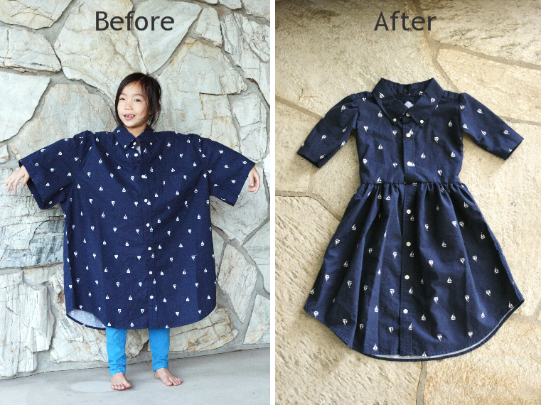 recycling…Mens XL shirt into a girls dress DIY