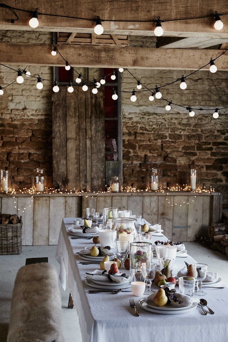 Rustic decor with lights.