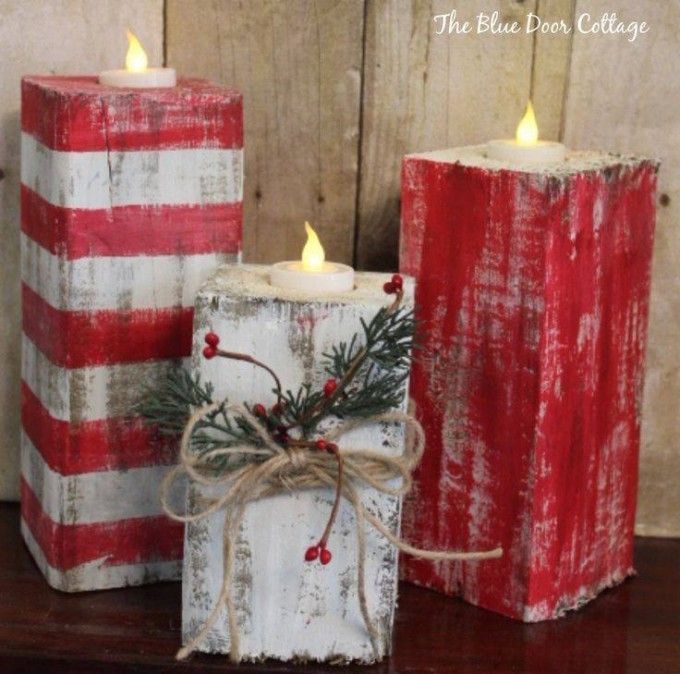 Rustic Wood Christmas Candles….these are the BEST Homemade Holiday Decorations
