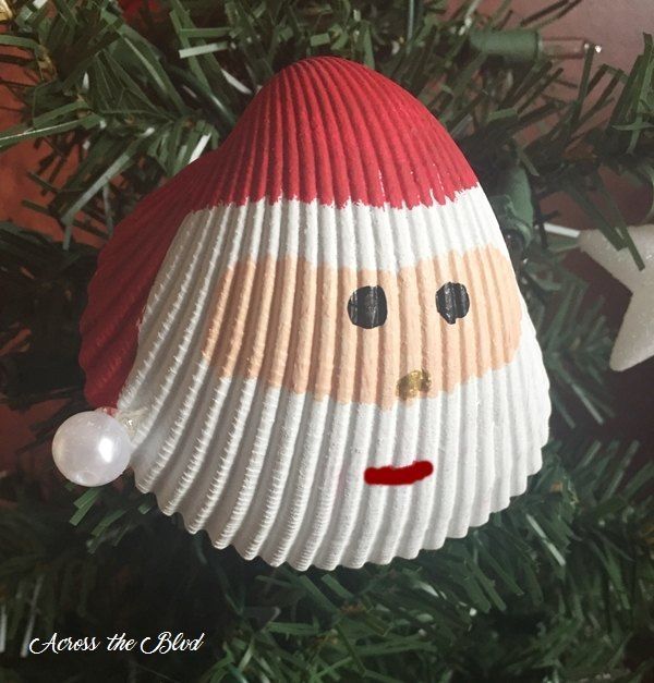 santa shell ornament, christmas decorations, seasonal holiday decor