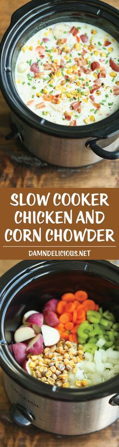 Slow Cooker Chicken and Corn Chowder – Such a hearty, comforting and CREAMY soup, made right in the crockpot. Let it do all the