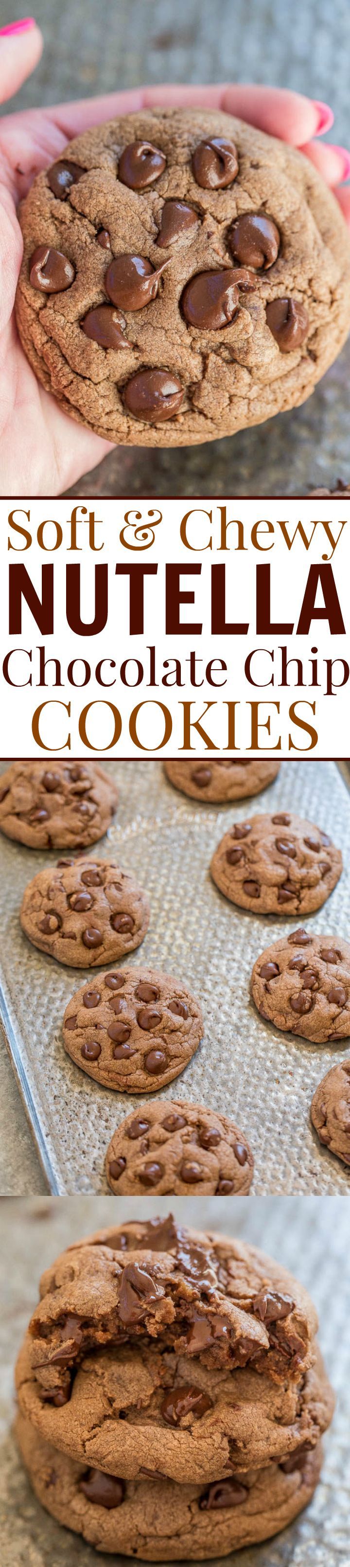 Soft and Chewy Nutella Chocolate Chip Cookies – Pillowy SOFT thanks to the NUTELLA and loaded with chocolate in every bite!! EASY