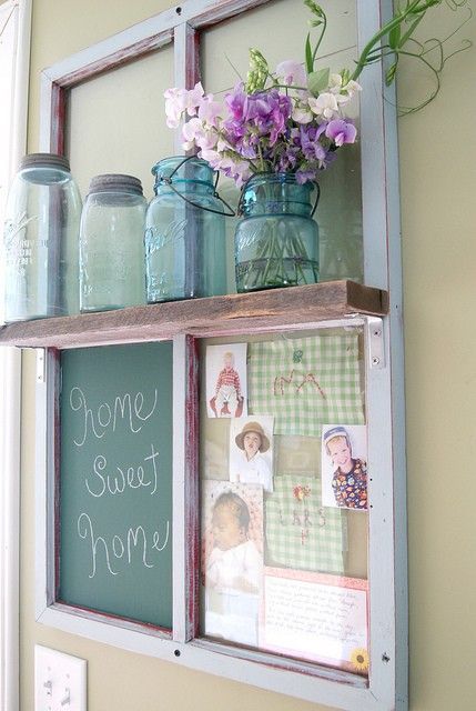 sort of the idea i was thinking of for my the wall in my kitchen – especially with the old mason jars!