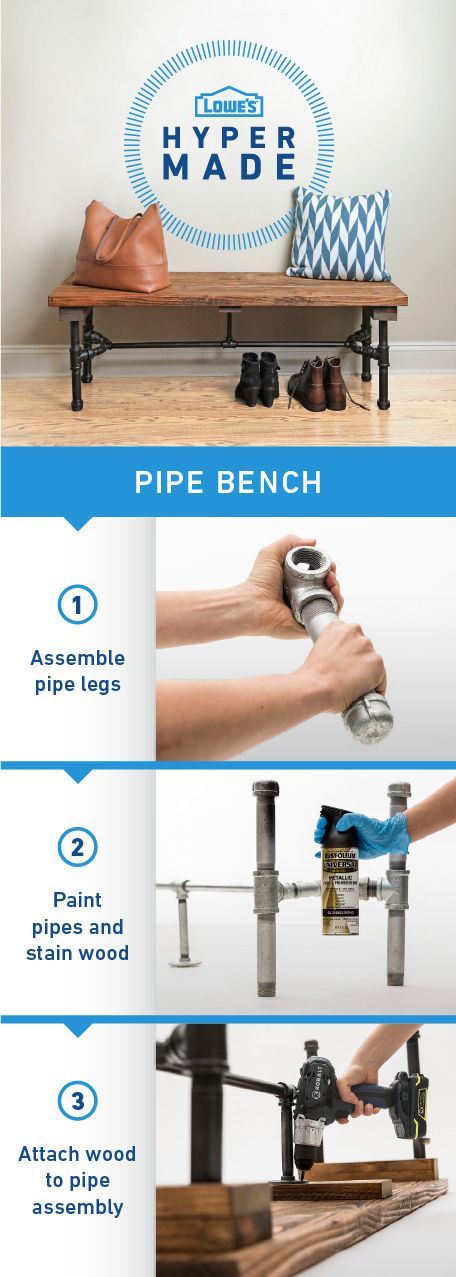 Spruce up your home decor with this easy to build pipe bench.  With just a few tools, youll have this project done in no time!