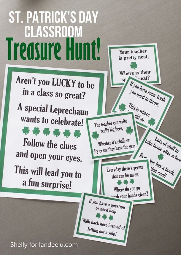 St. Patricks Day Classroom Treasure  Hunt Idea!  | perfect kids activity for St. Patricks day!