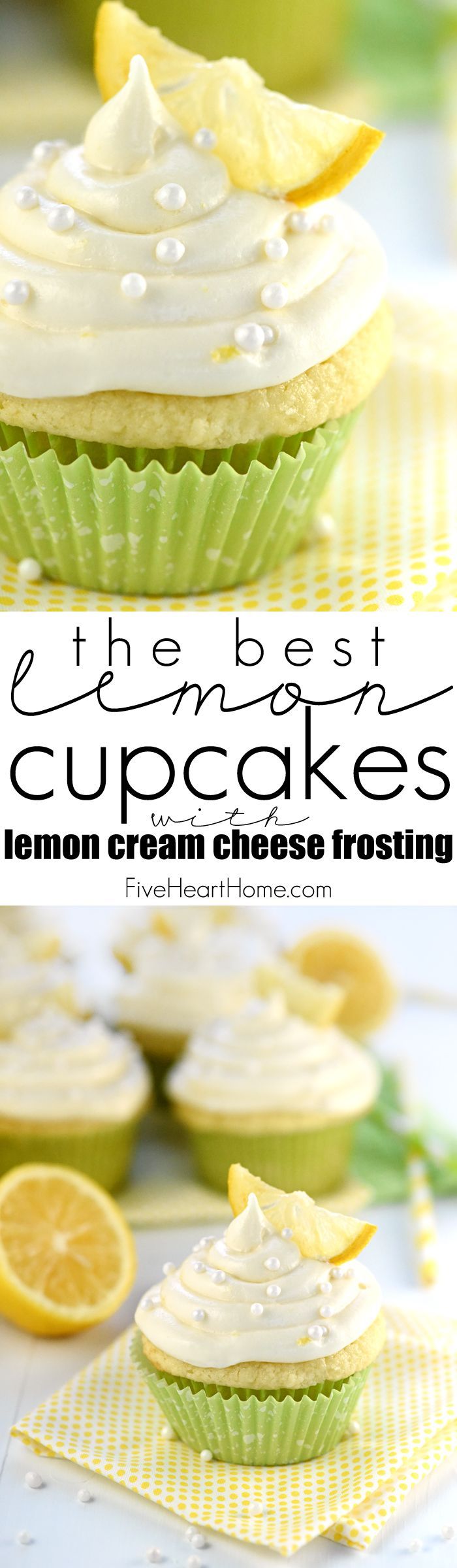 The BEST Lemon Cupcakes ~ start with a simple one-bowl batter and end with a soaking of lemon simple syrup and a topping of fluffy
