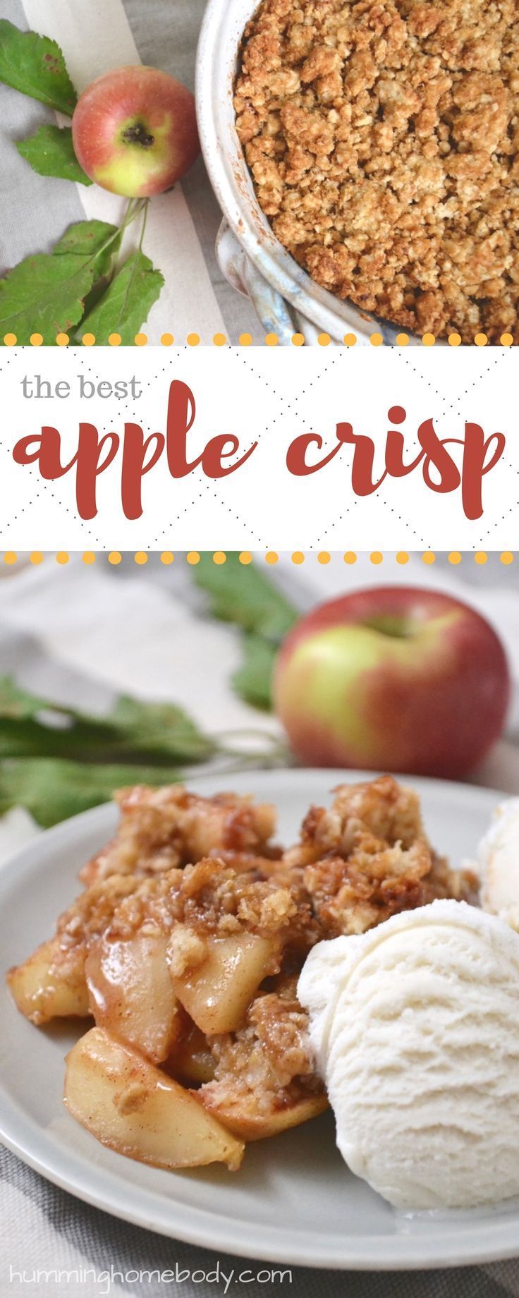 The topping on this apple crisp is packed with buttery, sugary, crumbly goodness. Apple crisp is the perfect fall dessert. Recipe