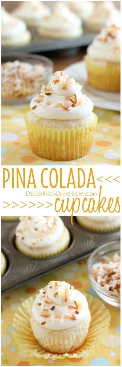 These Pina Colada Cupcakes have crushed pineapple in the cake, and coconut & rum extracts in the frosting, for a frozen drink