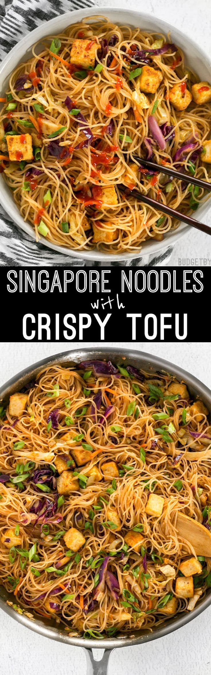 These Singapore Noodles with Crispy Tofu have a bold flavor and vibrant colors thanks to shredded vegetables and a bright curry