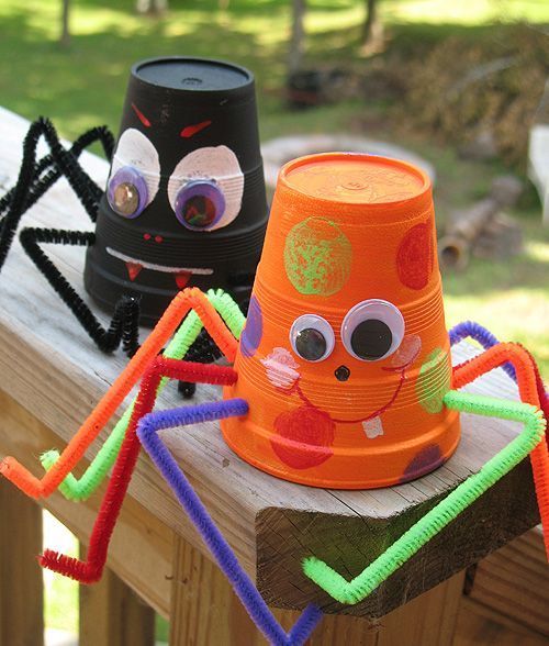 These spiders can be made from paper or foam cups. We have provided a cute friendly version as well as a traditional “scary”