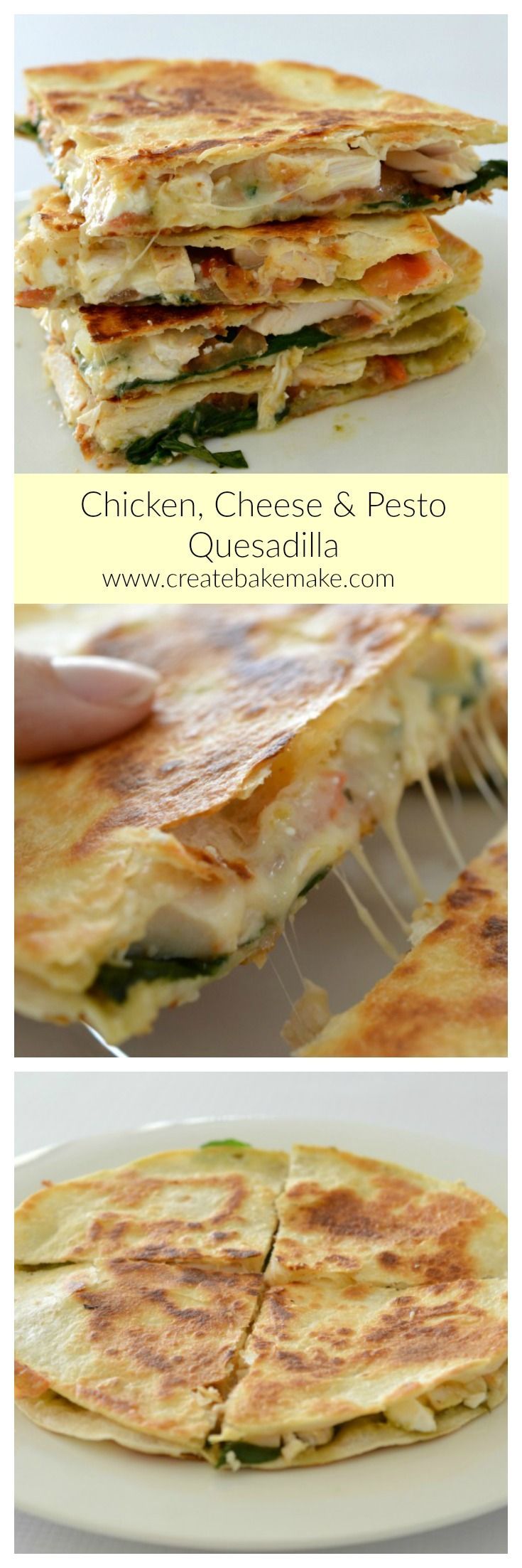 This Cheesy Chicken Cheese and Pesto Quesadilla is both easy and delicious, making it the perfect simple lunch or dinner!