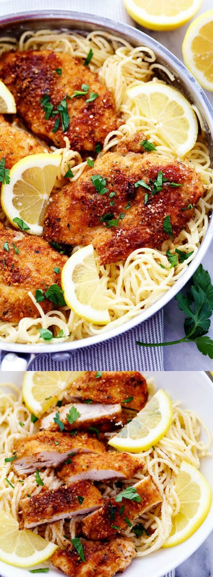 This Crispy Parmesan Chicken with Creamy Lemon Garlic Pasta from The Recipe Critic is just what your family wants for dinner this