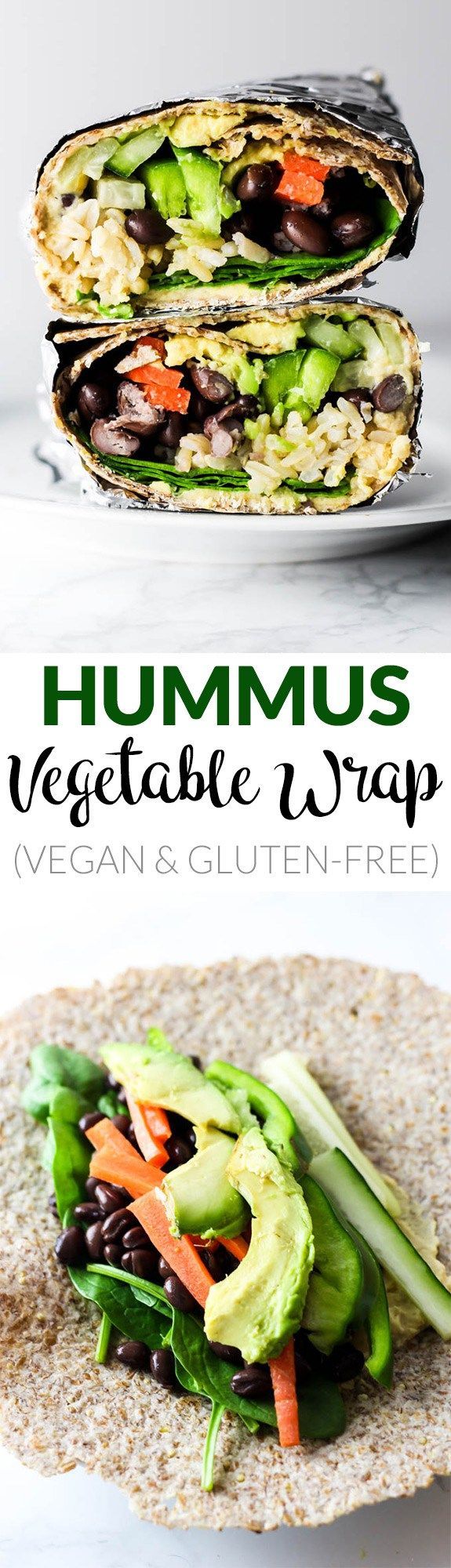 This Hummus Vegetable Wrap is a great on-the-go lunch option! Stuff it with all of your favorite vegetables, beans & creamy
