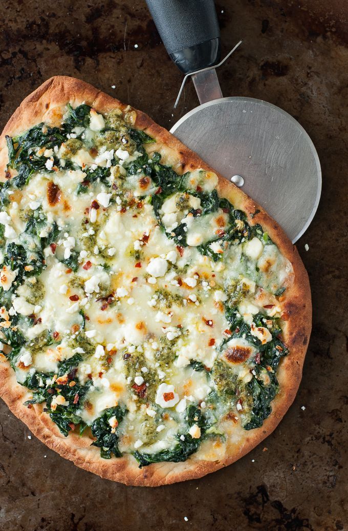 Three Cheese Spinach and Pesto Flatbread Pizza for One