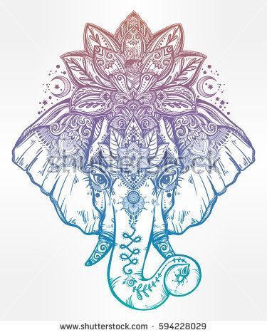 Vintage style vector elephant with with ornate lotus mandala crown, Ideal ethnic background, tattoo art, yoga, Indian, Thai,