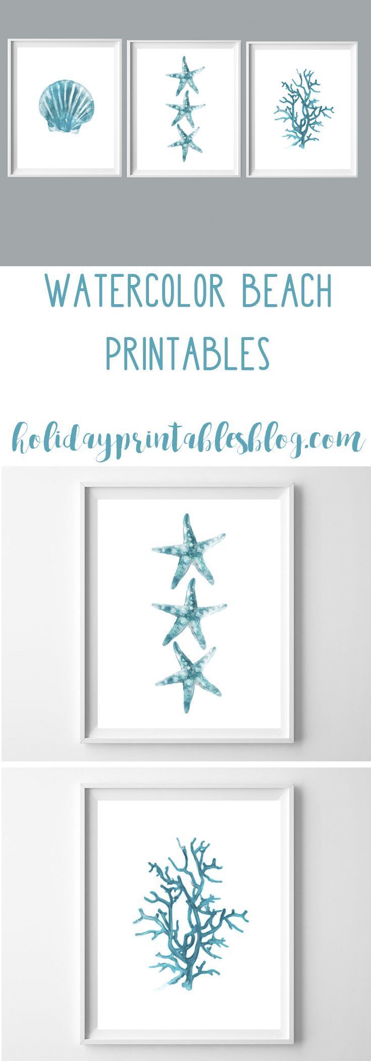 Watercolor Beach Printables | Free Printable Art | Beach House | Coastal Decor | Teal Art | Turquoise Blue Printable Art | Wall