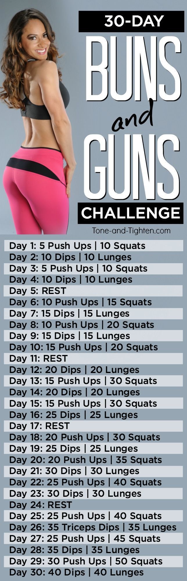 30-Day challenge to tone your arms and sculpt your butt! From Tone-and-Tighten.com – Fitness is life, fitness is BAE! ♥ Tap the