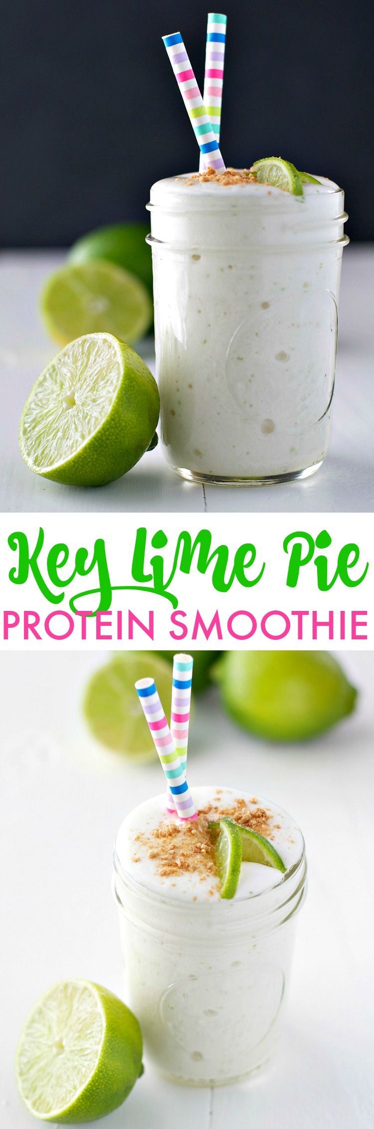 A sweet, tart, and creamy Key Lime Pie Protein Smoothie is the perfect healthy breakfast or clean eating snack to satisfy your