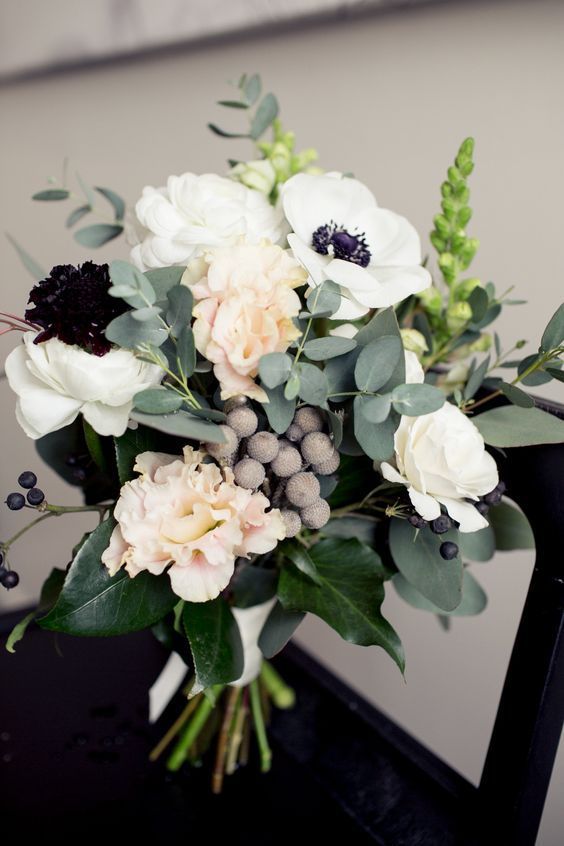 anemone barries eucalyptus wedding bouquet / www.deerpearlflow… #black_wedding_decor