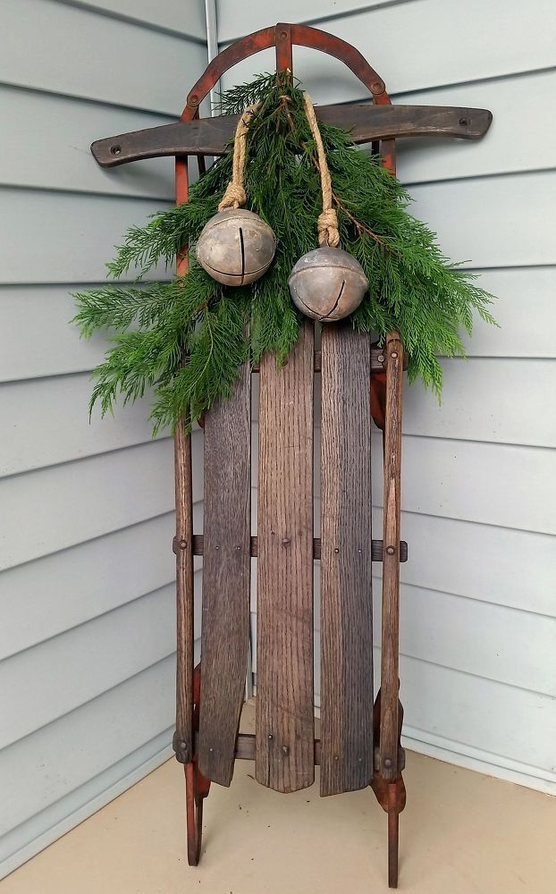 Antique Sled and Sweater “Mittens” Winter Porch Decor