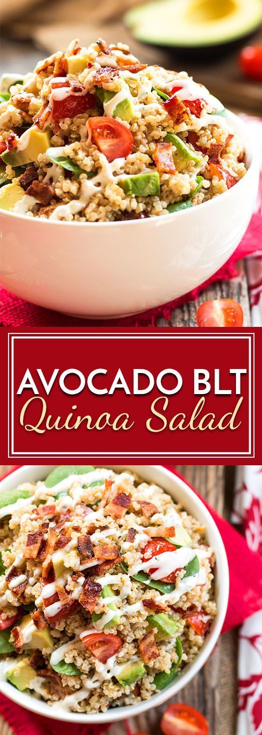 Avocado BLT Quinoa Salad recipe is full of avocado, bacon, tomatoes, spinach and Ranch dressing.  It is an easy, gluten-free