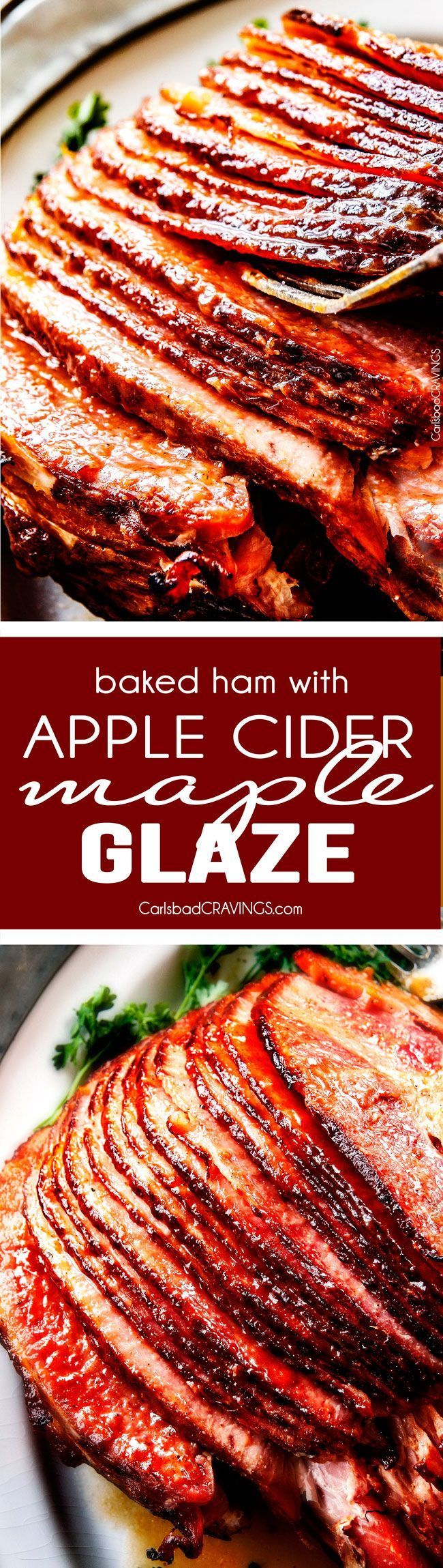 Baked Ham with Apple Cider Maple Glaze: beautifully caramelized, flavorful and deliciously moist baked ham takes minutes to prep