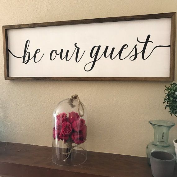 Be Our Guest Wood Sign  38x14x2 Solid wood  Mitre frame in brown Perfect for a guest bedroom, living room #disney_crafts_wood