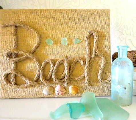 Beach Art -DIY Burlap Canvas with Rope Font: www.completely-co…