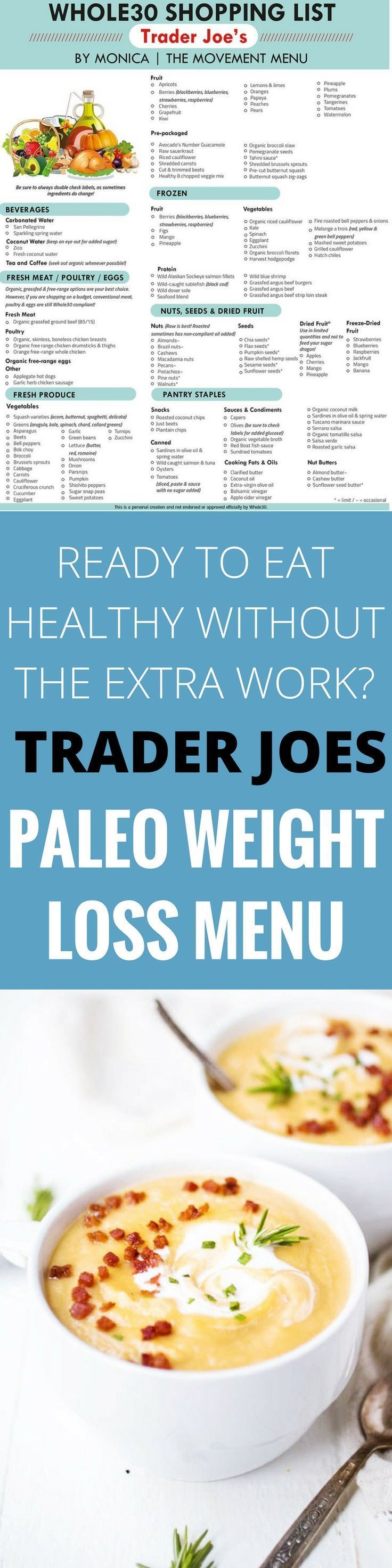 Best Trader Joe’s Shopping list. What to buy. Healthy paleo meal. Weightless recipes. Paleo diet menu. Easy Whole 30 meals.