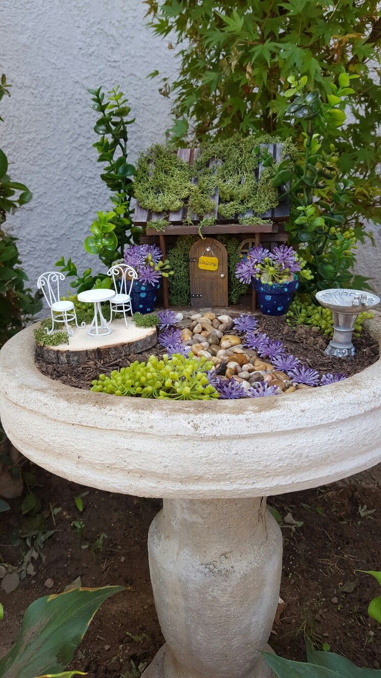 Bird bath fairy garden                                                       …