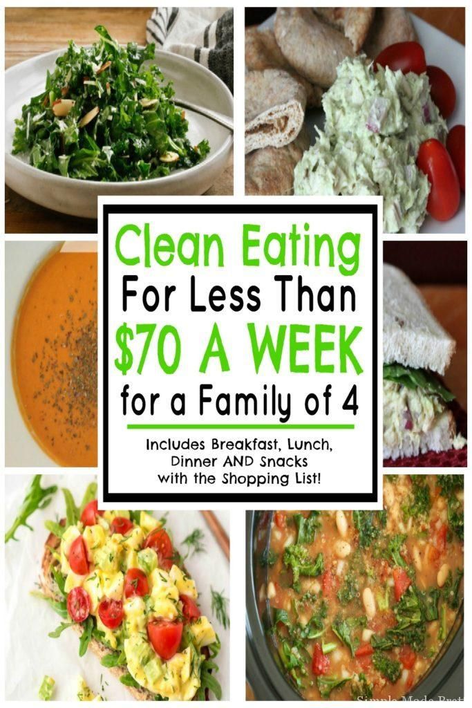 Breakfast, lunch, dinner and snack recipes with a meal plan so you can start clean eating for less than $70 a week for a family of