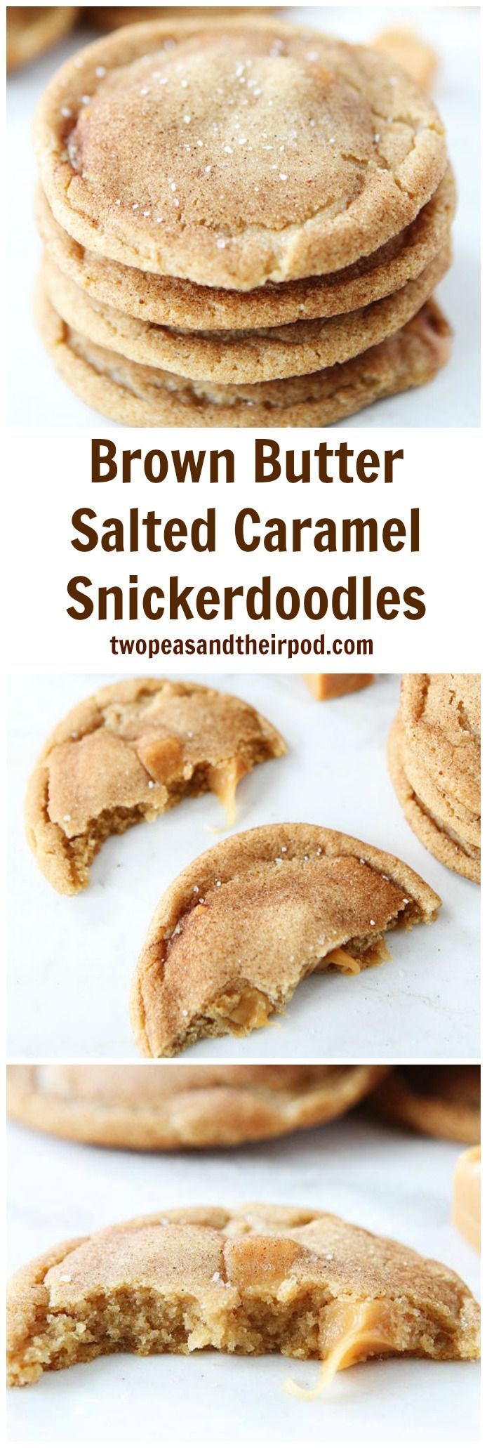 Brown Butter Salted Caramel Snickerdoodles Recipe on twopeasandtheirpo… The BEST snickerdoodle recipe! Everyone LOVES these