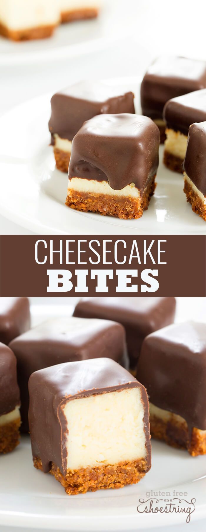 Cheesecake bites are nothing more than little chocolate-covered bites of creamy cheesecake. No special equipment and no water bath