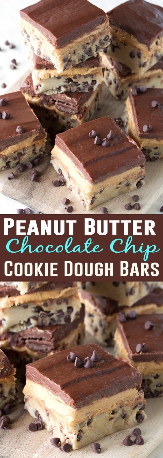 Chocolate chip cookie dough, peanut butter cup filling, and a chocolate ganache create three layers of no bake goodness. No Bake