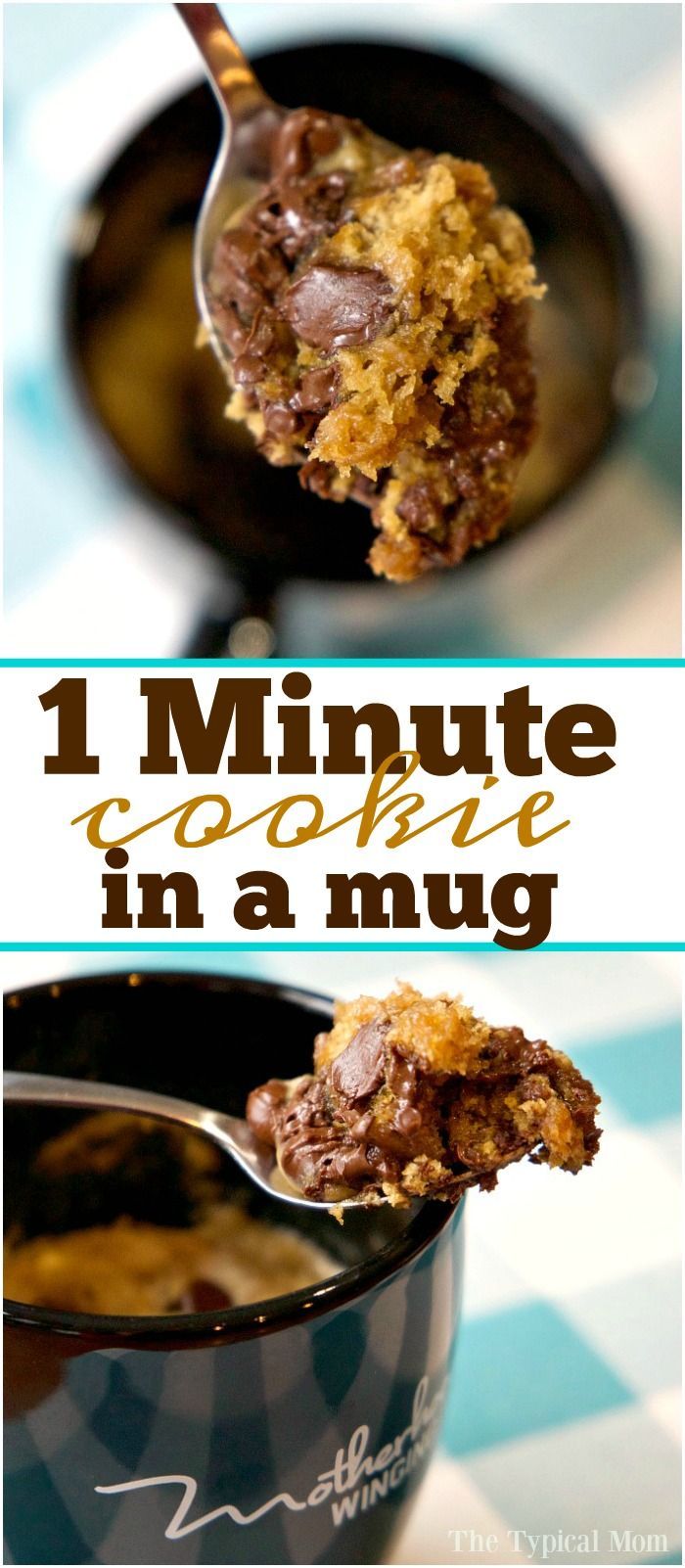 Chocolate chip cookie in a mug that just takes one minute and it’s done! Perfect cookie for one when you just want a little