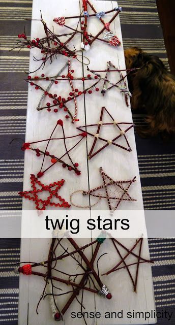 Christmas Craft Party – stars made from twigs and sticks and decorated with beads and ribbon. Perfect Frugal DiY Christmas tree